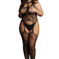 Le Désir Black Lace Suspender Round Neck Bodystocking in OS
