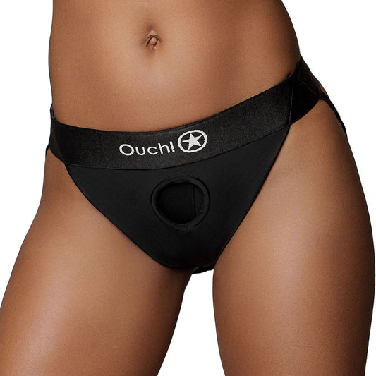 Ouch! Vibrating Strap-on Open Back Panty Harness /L