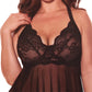 Pink Pussycat Black Babydoll & G-String in 1X/2X