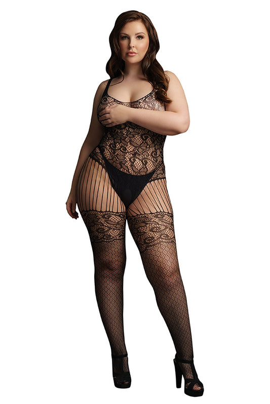 Le Désir Black Lace And Fishnet Bodystocking XL