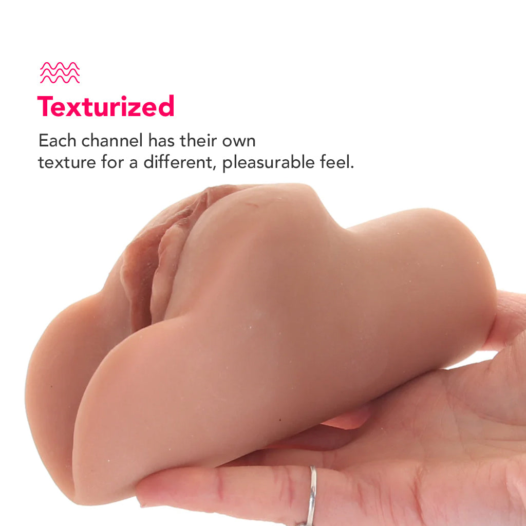 PDX Plus Perfect Pussy Double Stroker in Tan PinkCherry PDX Plus Perfect Pussy Double Stroker in Tan PinkCherry