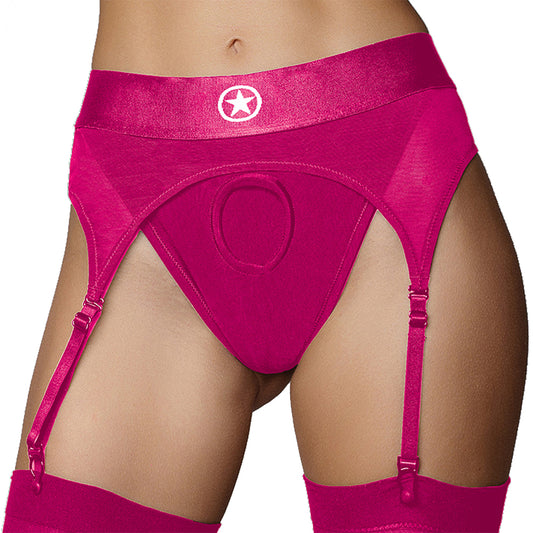 Ouch! Vibrating Pink Strap-on Garter Thong /S