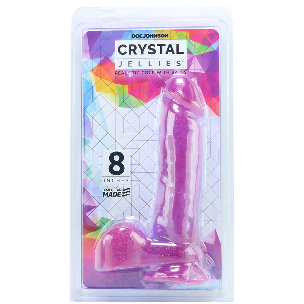 Crystal Jellies 8 Inch Realistic Ballsy Cock in Purple PinkCherry Crystal Jellies 8 Inch Realistic Ballsy Cock in Purple PinkCherry