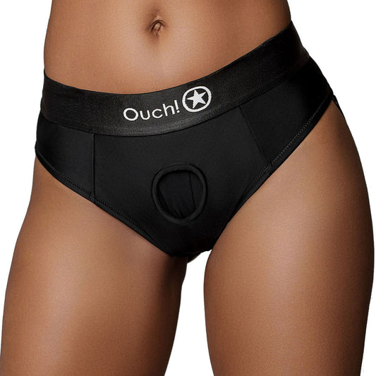 Ouch! Black Vibrating Strap-On Strappy Thong /L