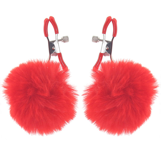 Charmed Pom Pom Nipple Clamps in Red