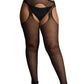 Le Désir Black Suspender Pantyhose with Strappy Waist in OS