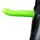 Textured Curved 8 Inch Hollow Strap-On in Glowing Green