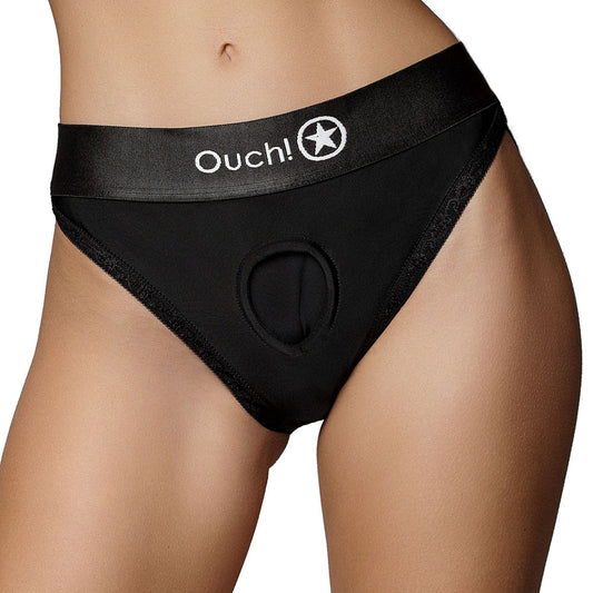 Ouch! Black Vibrating Strap-on Hipster in XS/S