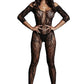 Le Désir Black Lace Sleeved Bodystocking in OS
