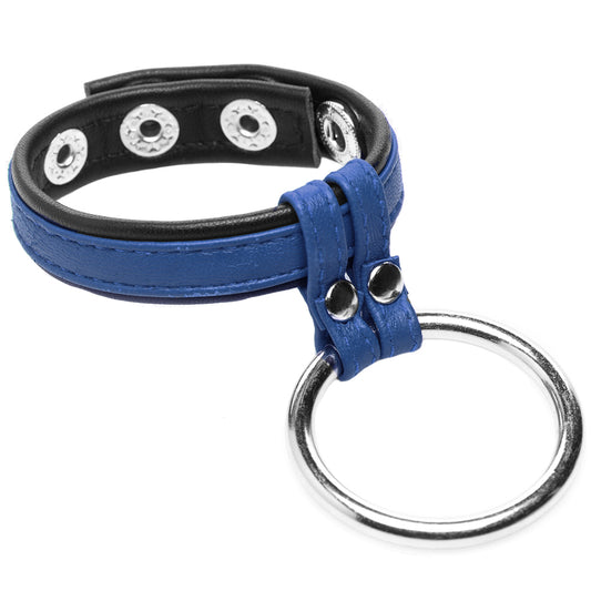 Strict Leather and Steel Cock & Ball Ring in Blue