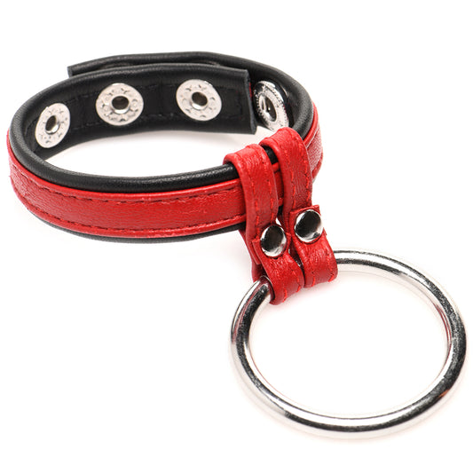 Strict Leather and Steel Cock & Ball Ring in Red